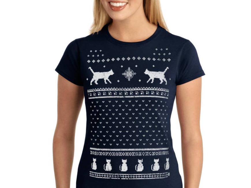 T-Shirt de Natal para Mulher - Estilo Retro - Gatos