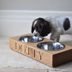 Personalised Solid Oak Dog Bowl
