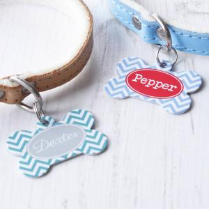 Personalised Pet Name ID Tag Bone Chevron