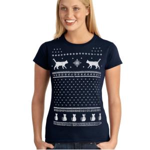 Womens Retro Christmas Cats T-Shirt