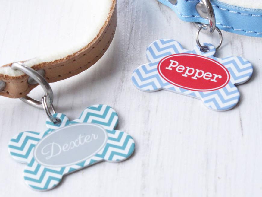 Personalised Pet Name ID Tag Bone Chevron